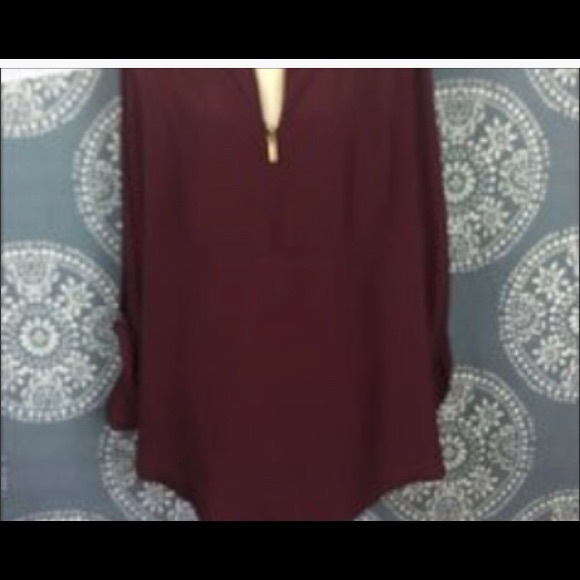 Lane Bryant Tops - Burgundy blouse v neck gold zipper accent